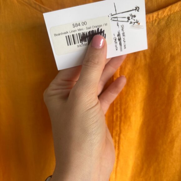 NWT Becasa Boardwalk Linen Sleeveless Front Pocket Mini Dress Sail Orange Medium - Picture 4 of 5